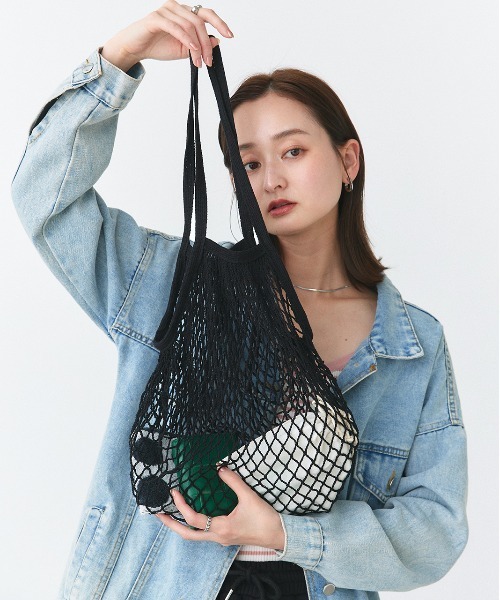 ad thie（アドティエ）の「メッシュネット トートバッグ（トートバッグ・レディース・アイボリー/ブラック/ライトグリーン/ピンク・FREE）」の2枚目の写真