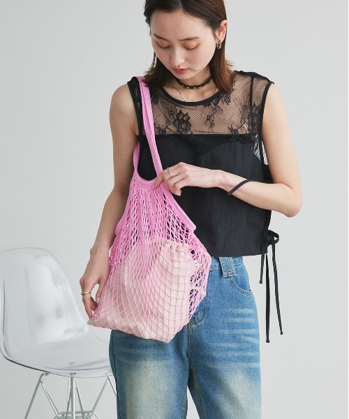 ad thie（アドティエ）の「メッシュネット トートバッグ（トートバッグ・レディース・アイボリー/ブラック/ライトグリーン/ピンク・FREE）」の14枚目の写真