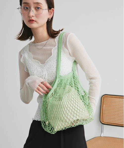 ad thie（アドティエ）の「メッシュネット トートバッグ（トートバッグ・レディース・アイボリー/ブラック/ライトグリーン/ピンク・FREE）」の18枚目の写真