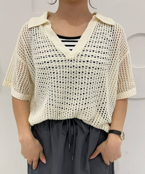 Right-on（ライトオン）の「【HONEYSUCKLE ROSE】透かし編みスキッパーニット（その他トップス・レディース・オフホワイト/ブラック/グレー・L/M）」の21枚目の写真