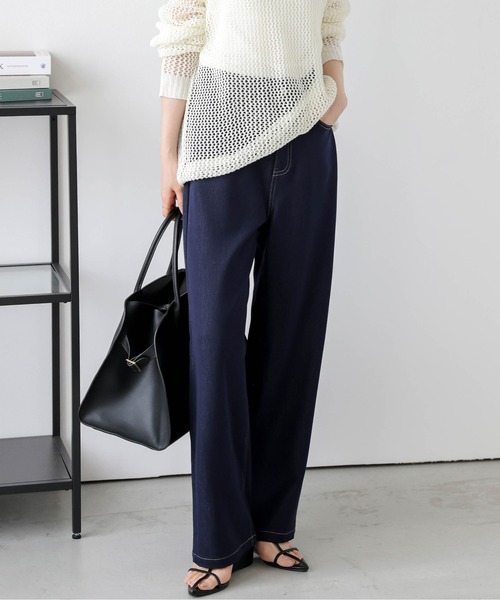 Lajour（ラジュール）の「日本製 セミワイド ストレートデニムパンツ（デニムパンツ・レディース・ネイビー/ブラック/ホワイト・M/L）」の3枚目の写真