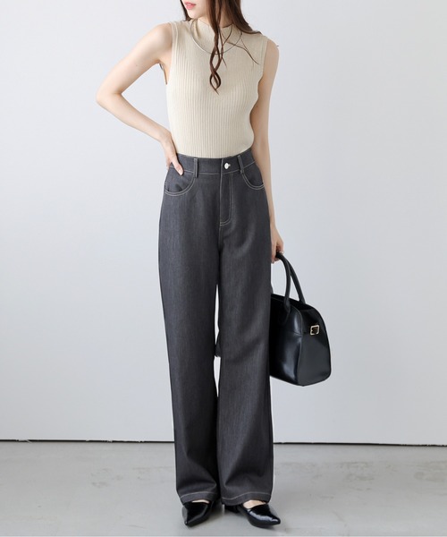 Lajour（ラジュール）の「日本製 セミワイド ストレートデニムパンツ（デニムパンツ・レディース・ネイビー/ブラック/ホワイト・M/L）」の2枚目の写真