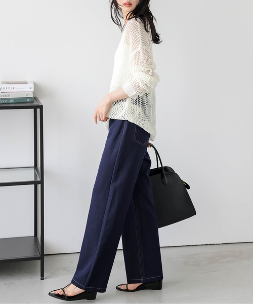 Lajour（ラジュール）の「日本製 セミワイド ストレートデニムパンツ（デニムパンツ・レディース・ネイビー/ブラック/ホワイト・M/L）」の6枚目の写真