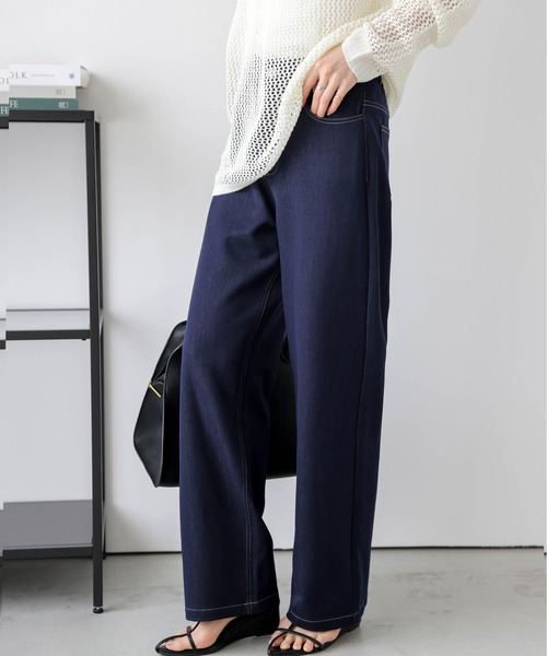 Lajour（ラジュール）の「日本製 セミワイド ストレートデニムパンツ（デニムパンツ・レディース・ネイビー/ブラック/ホワイト・M/L）」の9枚目の写真