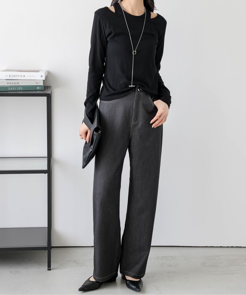 Lajour（ラジュール）の「日本製 セミワイド ストレートデニムパンツ（デニムパンツ・レディース・ネイビー/ブラック/ホワイト・M/L）」の13枚目の写真