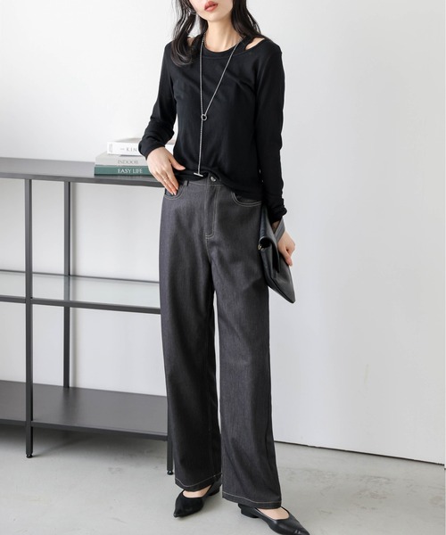 Lajour（ラジュール）の「日本製 セミワイド ストレートデニムパンツ（デニムパンツ・レディース・ネイビー/ブラック/ホワイト・M/L）」の16枚目の写真