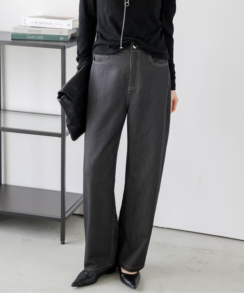 Lajour（ラジュール）の「日本製 セミワイド ストレートデニムパンツ（デニムパンツ・レディース・ネイビー/ブラック/ホワイト・M/L）」の14枚目の写真