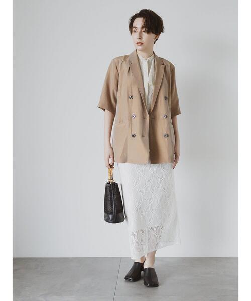 Te chichi CLASSIC（テチチクラシック）の「エシカルシャンブレーダブルジャケット（セットアップ可）（接触冷感）《2025summer catalog item》（ノーカラージャケット・レディース・ベージュ・F）」の7枚目の写真