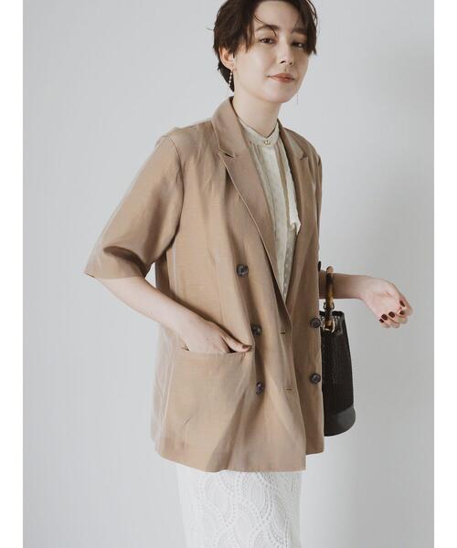 Te chichi CLASSIC（テチチクラシック）の「エシカルシャンブレーダブルジャケット（セットアップ可）（接触冷感）《2025summer catalog item》（ノーカラージャケット・レディース・ベージュ・F）」の15枚目の写真