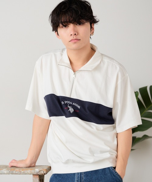 U.S. POLO ASSN.(ユーエスポロアッスン)の「U.S. POLO ASSN./ユーエスポロアッスン レトロ ハーフジップ(Tシャツ/カットソー・メンズ・ネイビー/杢グレー/オフホワイト/ブラック・S/L/LL/M)」の8枚目の写真