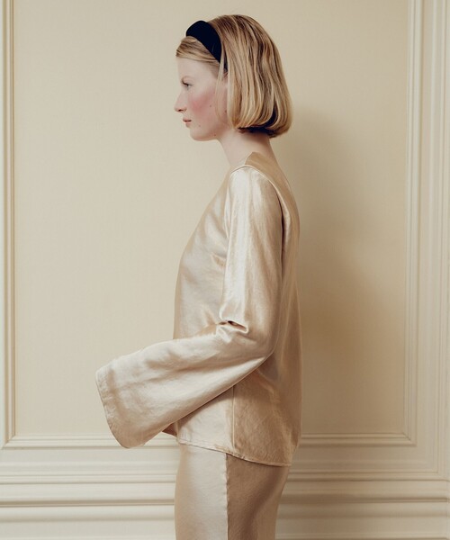 Demi-Luxe BEAMS（デミルクス ビームス）の「BEAMS SALON / グロッシー サテン ブラウス【セレモニー・オケージョン】（シャツ/ブラウス・レディース・ベージュ/ダークブラウン・ONE SIZE）」の9枚目の写真