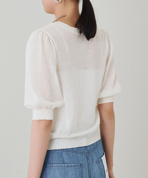 LOUNGEDRESS(ラウンジドレス)の「シアー半袖2WAYニットカーデ(ニット/セーター・レディース・ブラック/ベージュ/オフホワイト/サックスブルー・FREE)」の12枚目の写真