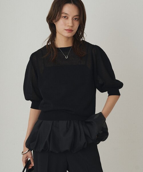 LOUNGEDRESS(ラウンジドレス)の「シアー半袖2WAYニットカーデ(ニット/セーター・レディース・ブラック/ベージュ/オフホワイト/サックスブルー・FREE)」の21枚目の写真