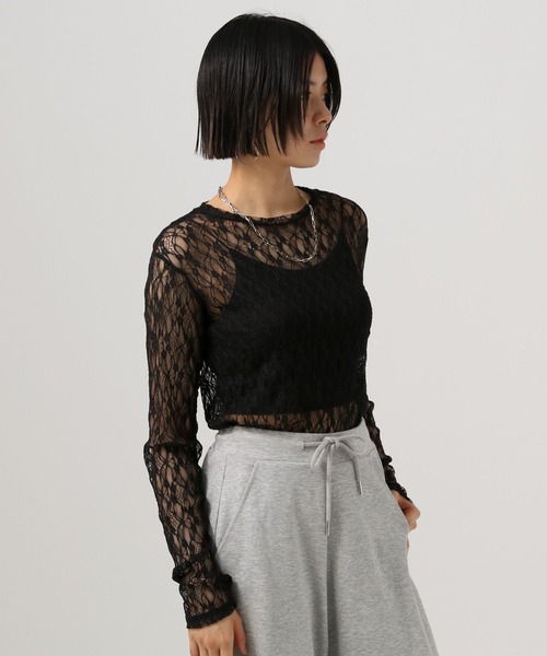 BAYFLOW(ベイフロー)の「カットレースロングスリーブ(Tシャツ/カットソー・レディース・ブラック/オフホワイト・FREE)」の2枚目の写真