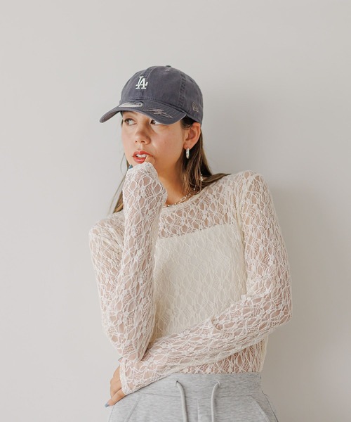 OUR カットレース使いの長め丈カットソー カットソー レース トップス オフショルダー レディース 長袖