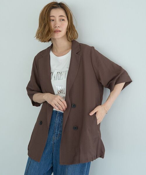 YECCA VECCA（イェッカヴェッカ）の「ハーフスリーブライトジャケット（テーラードジャケット・レディース・ブラック/ブラウン・FREE）」の2枚目の写真