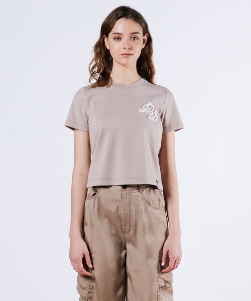 【関税込 日本発送】DSQUARED2リーフ刺繍クルーネック T シャツ 筆記体DSロゴ刺繍Tシャツ（Tシャツ/カットソー）｜DOUBLE