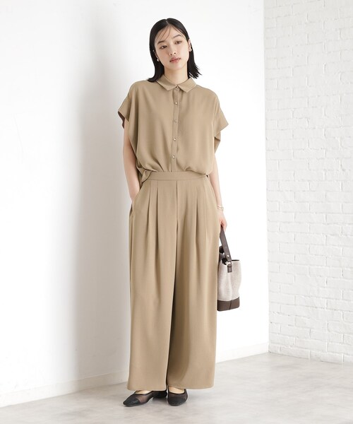 THE SHOP TK (ザ ショップ ティーケー )の「コットンライクブラウス【接触冷感/洗濯機OK/UV/セットアップ可】(シャツ/ブラウス・レディース・ベージュ/ネイビー/アイボリー・12/13)」の14枚目の写真