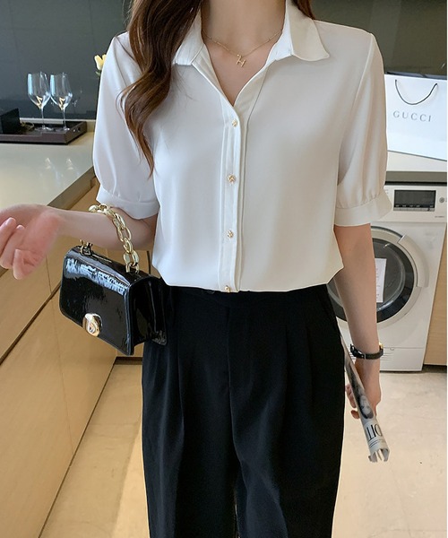 BLANC FICELLE(ブランフィセル)の「とろみ開襟パフスリーブブラウス(シャツ/ブラウス・レディース・ホワイト/ブルー・M/L/XL)」の16枚目の写真