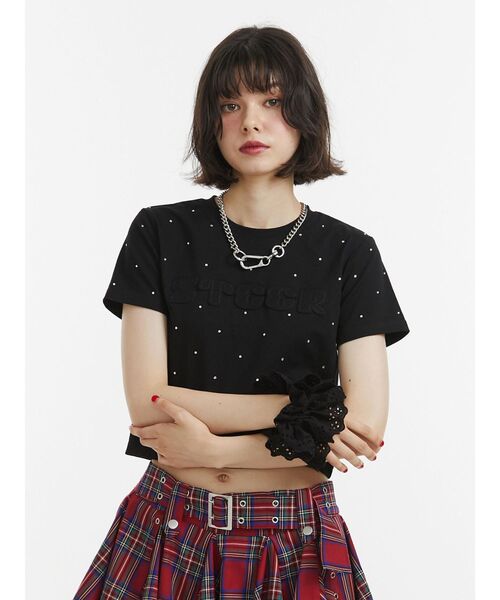 jouetie（ジュエティ）の「ラインストーンロゴTシャツ（Tシャツ/カットソー・レディース・ブラック/オフホワイト・MEDIUM）」の12枚目の写真