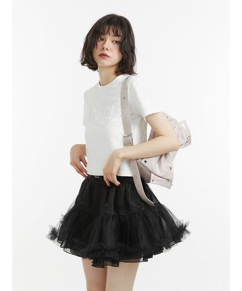 jouetie（ジュエティ）の「ラインストーンロゴTシャツ（Tシャツ/カットソー・レディース・ブラック/オフホワイト・MEDIUM）」の19枚目の写真