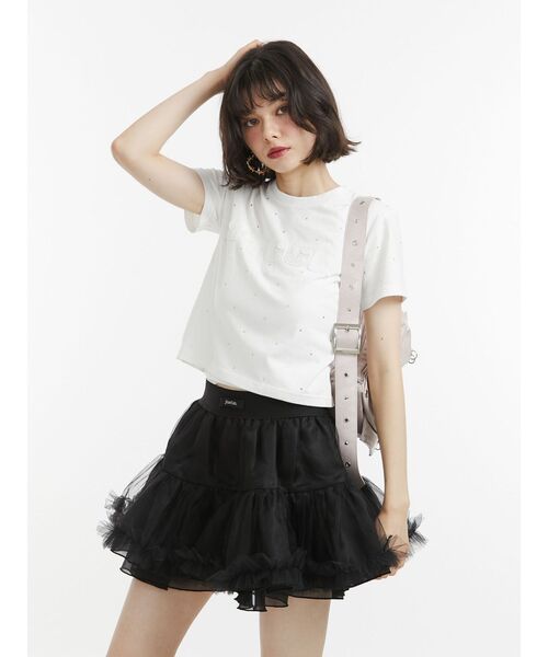 jouetie（ジュエティ）の「ラインストーンロゴTシャツ（Tシャツ/カットソー・レディース・ブラック/オフホワイト・MEDIUM）」の3枚目の写真