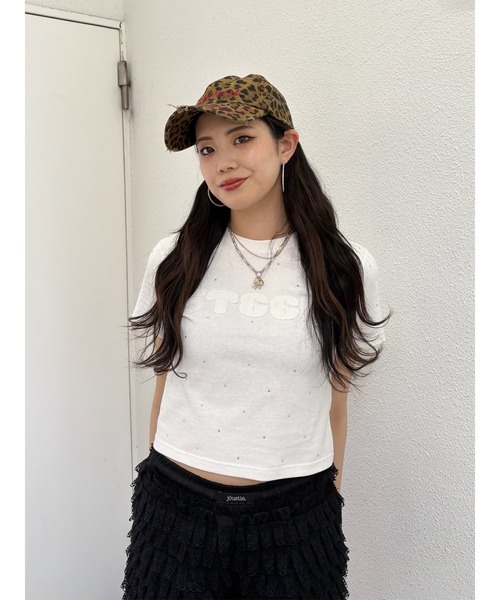 jouetie（ジュエティ）の「ラインストーンロゴTシャツ（Tシャツ/カットソー・レディース・ブラック/オフホワイト・MEDIUM）」の4枚目の写真