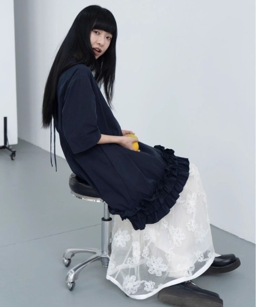 ★boohoo★ EMBROIDERED フリル ヘム マキシ ワンピース フリルヘムチュールキャミワンピース(F OFF WHITE): ONEPIECE