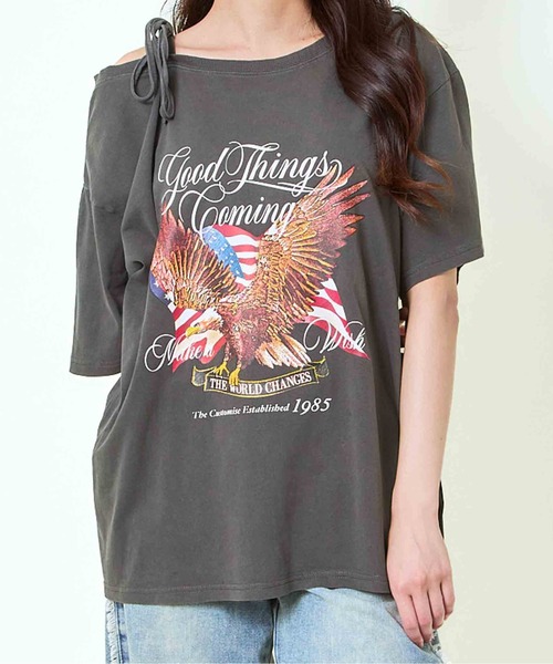 GORGE（ゴージ）の「《ワンショル×ロゴプリント》レディース ルーズTシャツ オーバーサイズ 半袖 春夏秋（Tシャツ/カットソー・レディース・A/カモフラージュ/B/ブラック・F）」の2枚目の写真