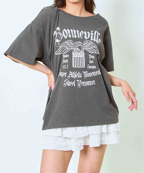GORGE（ゴージ）の「《ワンショル×ロゴプリント》レディース ルーズTシャツ オーバーサイズ 半袖 春夏秋（Tシャツ/カットソー・レディース・A/カモフラージュ/B/ブラック・F）」の4枚目の写真