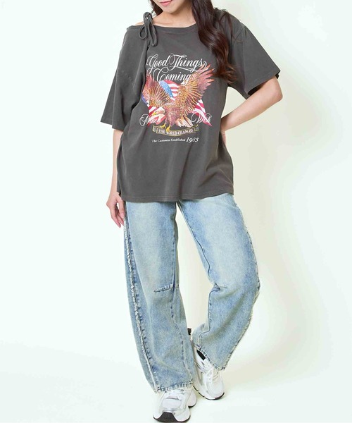 GORGE（ゴージ）の「《ワンショル×ロゴプリント》レディース ルーズTシャツ オーバーサイズ 半袖 春夏秋（Tシャツ/カットソー・レディース・A/カモフラージュ/B/ブラック・F）」の5枚目の写真