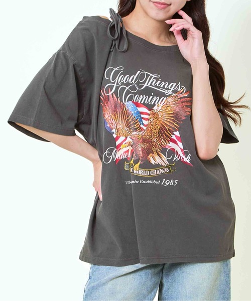 GORGE（ゴージ）の「《ワンショル×ロゴプリント》レディース ルーズTシャツ オーバーサイズ 半袖 春夏秋（Tシャツ/カットソー・レディース・A/カモフラージュ/B/ブラック・F）」の6枚目の写真
