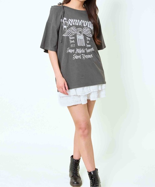 GORGE（ゴージ）の「《ワンショル×ロゴプリント》レディース ルーズTシャツ オーバーサイズ 半袖 春夏秋（Tシャツ/カットソー・レディース・A/カモフラージュ/B/ブラック・F）」の9枚目の写真