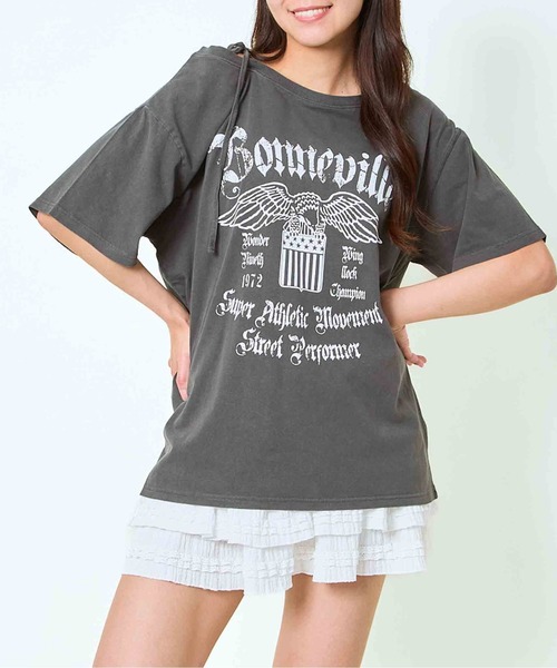 GORGE（ゴージ）の「《ワンショル×ロゴプリント》レディース ルーズTシャツ オーバーサイズ 半袖 春夏秋（Tシャツ/カットソー・レディース・A/カモフラージュ/B/ブラック・F）」の10枚目の写真