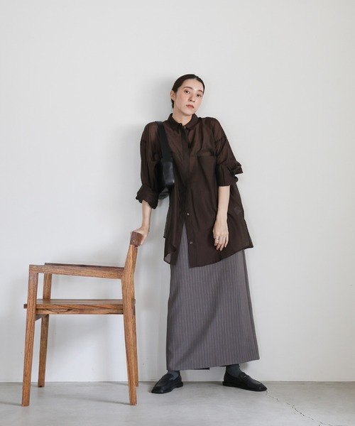 select MOCA（セレクトモカ）の「ピンストライプロングスカート（スカート・レディース・ネイビー/グレー・LARGE/MEDIUM）」の8枚目の写真