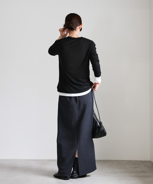 select MOCA（セレクトモカ）の「ピンストライプロングスカート（スカート・レディース・ネイビー/グレー・LARGE/MEDIUM）」の4枚目の写真