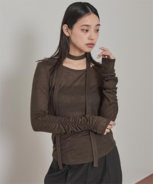 タイ付きシャーリングシアートップス