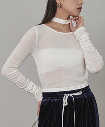 タイ付きシャーリングシアートップス