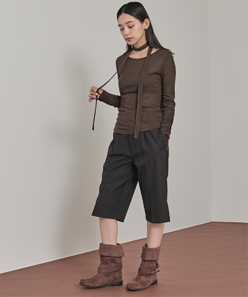 miette（ミエット）の「タイ付きシャーリングシアートップス（Tシャツ/カットソー・レディース・ブルー/オフホワイト/ネイビー/ブラウン/ピンク・FREE）」の12枚目の写真