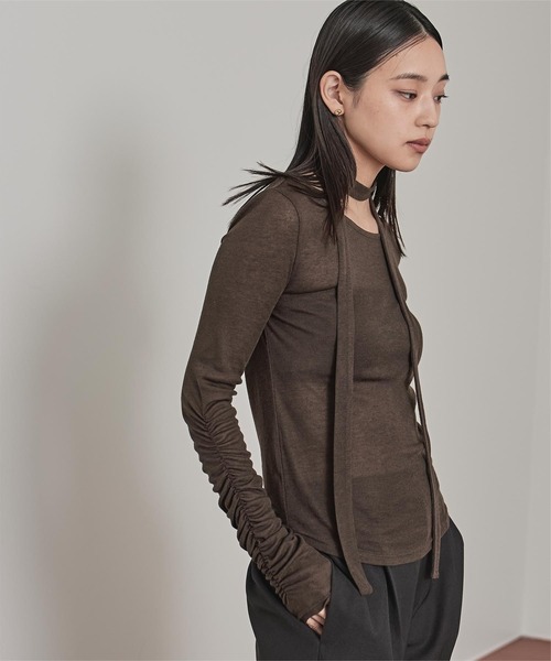 miette（ミエット）の「タイ付きシャーリングシアートップス（Tシャツ/カットソー・レディース・ブルー/オフホワイト/ネイビー/ブラウン/ピンク・FREE）」の13枚目の写真