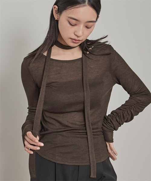 miette（ミエット）の「タイ付きシャーリングシアートップス（Tシャツ/カットソー・レディース・ブルー/オフホワイト/ネイビー/ブラウン/ピンク・FREE）」の14枚目の写真