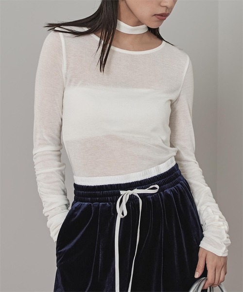 miette（ミエット）の「タイ付きシャーリングシアートップス（Tシャツ/カットソー・レディース・ブルー/オフホワイト/ネイビー/ブラウン/ピンク・FREE）」の9枚目の写真