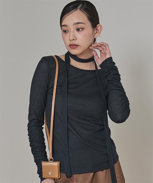 miette（ミエット）の「タイ付きシャーリングシアートップス（Tシャツ/カットソー・レディース・ブルー/オフホワイト/ネイビー/ブラウン/ピンク・FREE）」の20枚目の写真