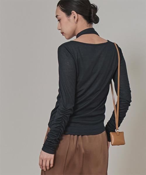 miette（ミエット）の「タイ付きシャーリングシアートップス（Tシャツ/カットソー・レディース・ブルー/オフホワイト/ネイビー/ブラウン/ピンク・FREE）」の21枚目の写真