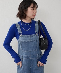 袖ボタンハイネックリブプルオーバー