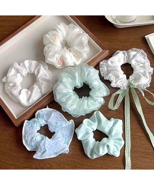 88eighty-eight】パステルグリーンレースふわふわシュシュ6点