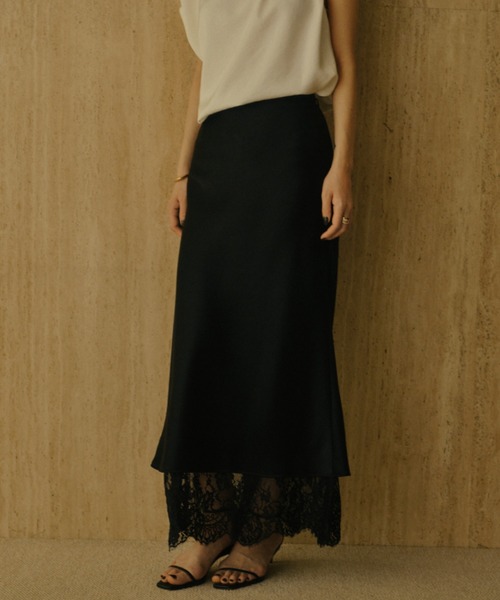 レースレイヤードサテンナロースカート（スカート）｜anuans（ア