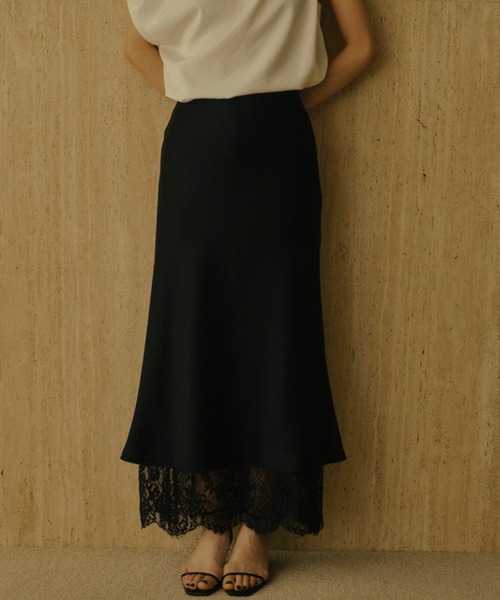 anuans レースレイヤードサテンナロースカート レースレイヤードサテンナロースカート