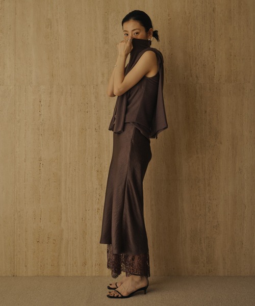 anuans レースレイヤードサテンナロースカート レースレイヤードサテンナロースカート