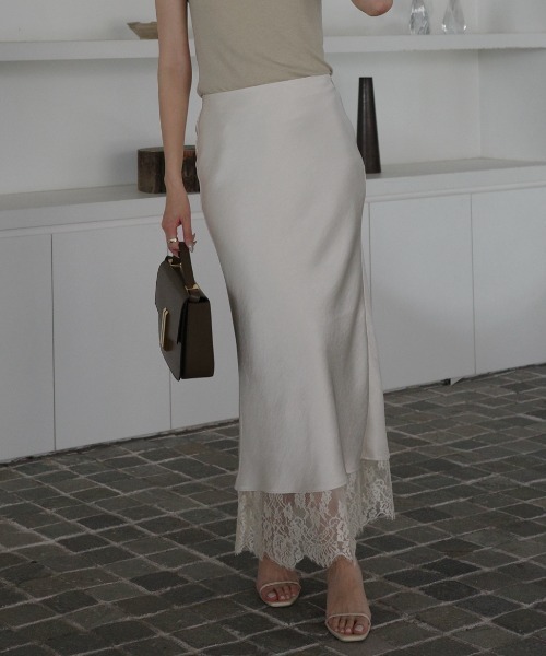 レースレイヤードサテンナロースカート（スカート）｜anuans（ア